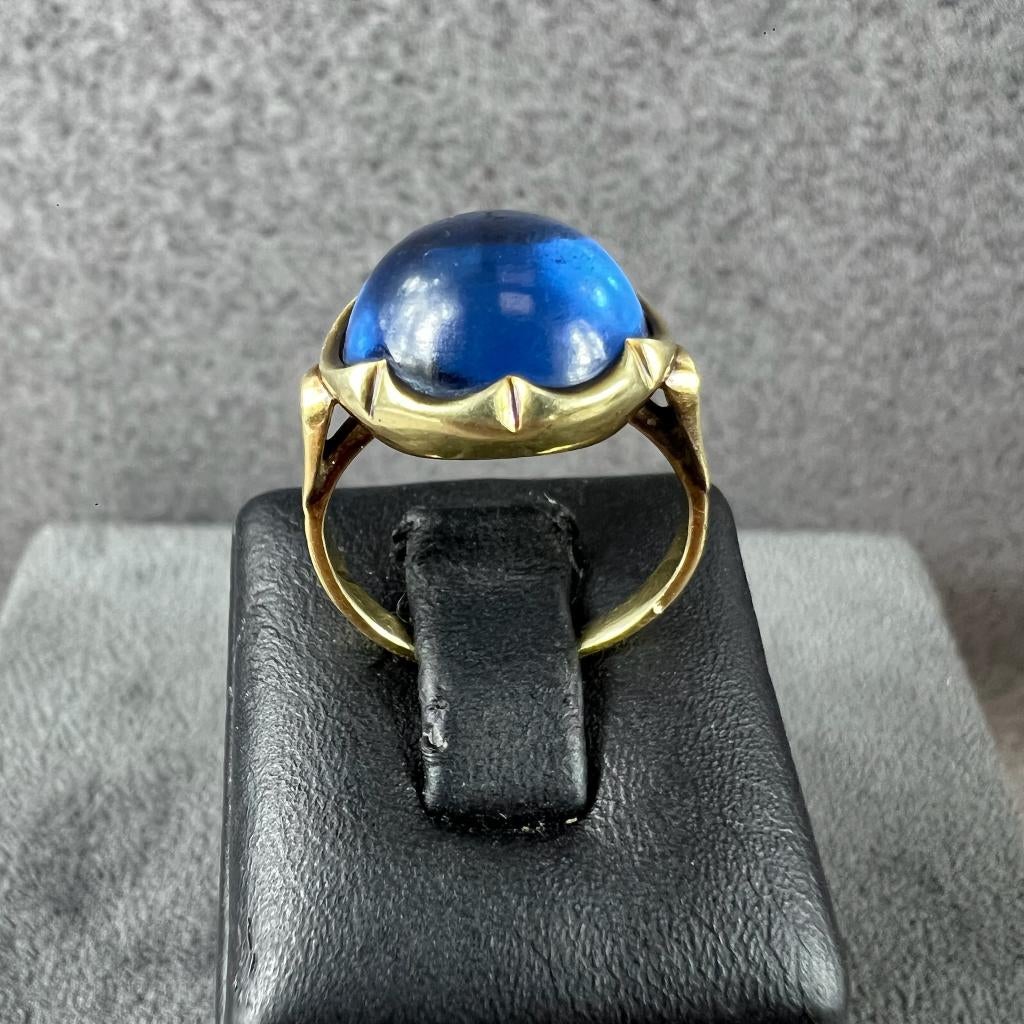 Gouden Ring | 14k | 4,23g |ronde blauwe steen|14,75| 408540, Sieraden, Tassen en Uiterlijk, Ringen, Gebruikt, Ophalen of Verzenden