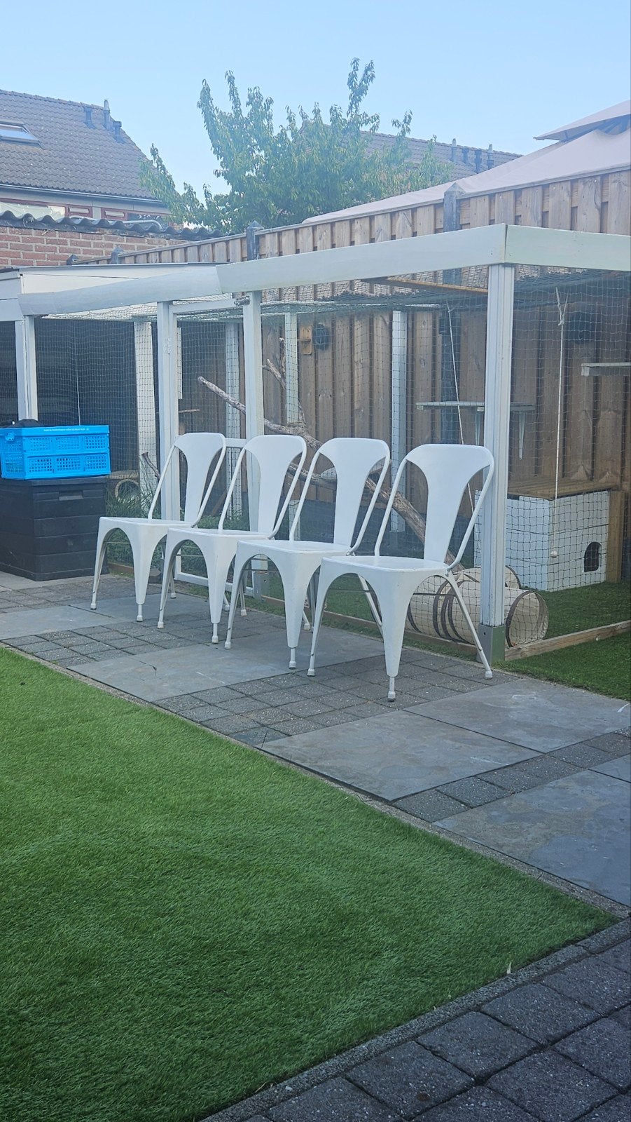 4 witte ijzeren tuinstoelen, Tuin en Terras, Tuinstoelen, Ophalen, Gebruikt, Metaal