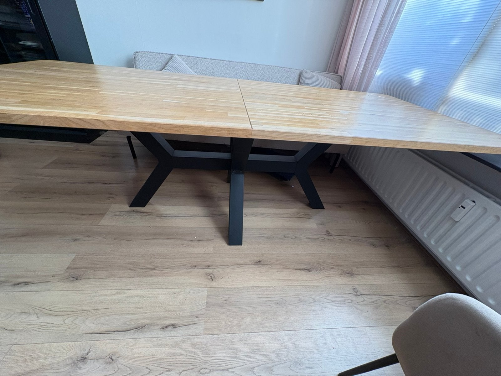 Woood tafel eiken met zwarte poot tablo, Huis en Inrichting, Tafels | Eettafels, Ophalen, Eikenhout, 200 cm of meer, 50 tot 100 cm