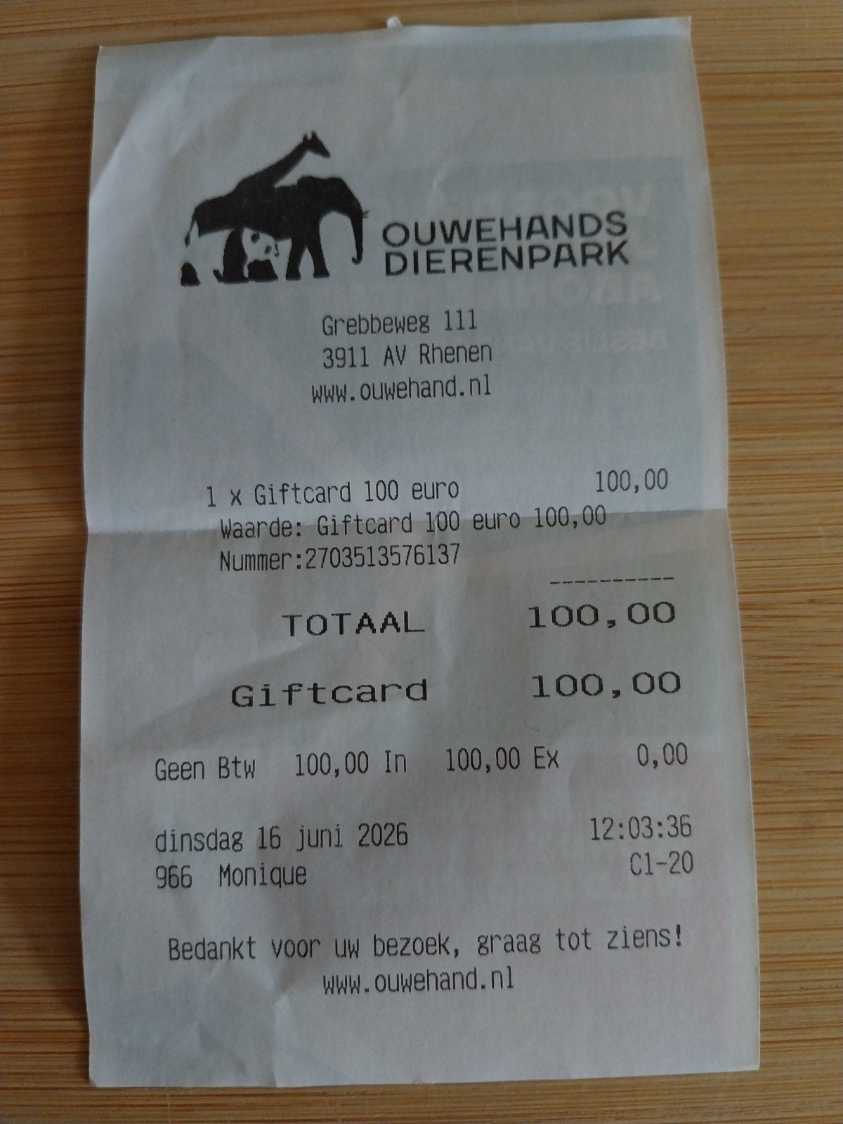 cadeaukaarten Ouwehands Dierenpark Rheden, Drie personen of meer, Ticket of Toegangskaart
