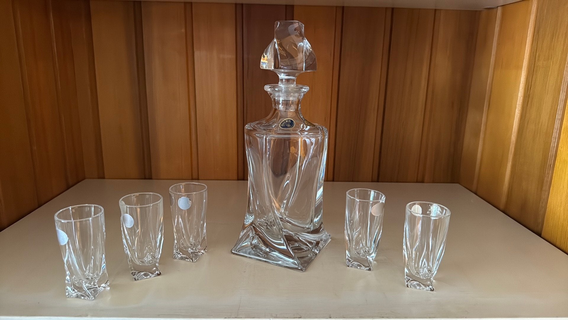 Moderne Crystalite Bohemia Quadro whisky decanter, Ophalen
