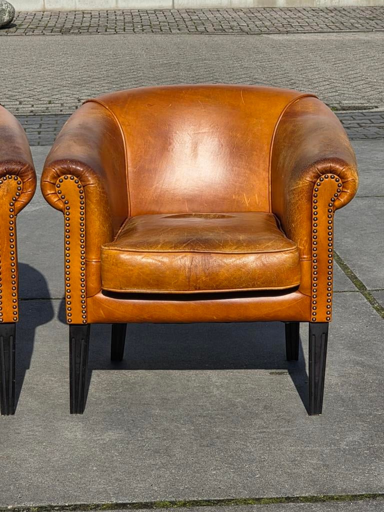 2x Club fauteuil Chesterfield honing bruin + BEZORGING, Chesterfield, Klassiek, Landelijk, Gebruikt, Onbekend, Ophalen of Verzenden
