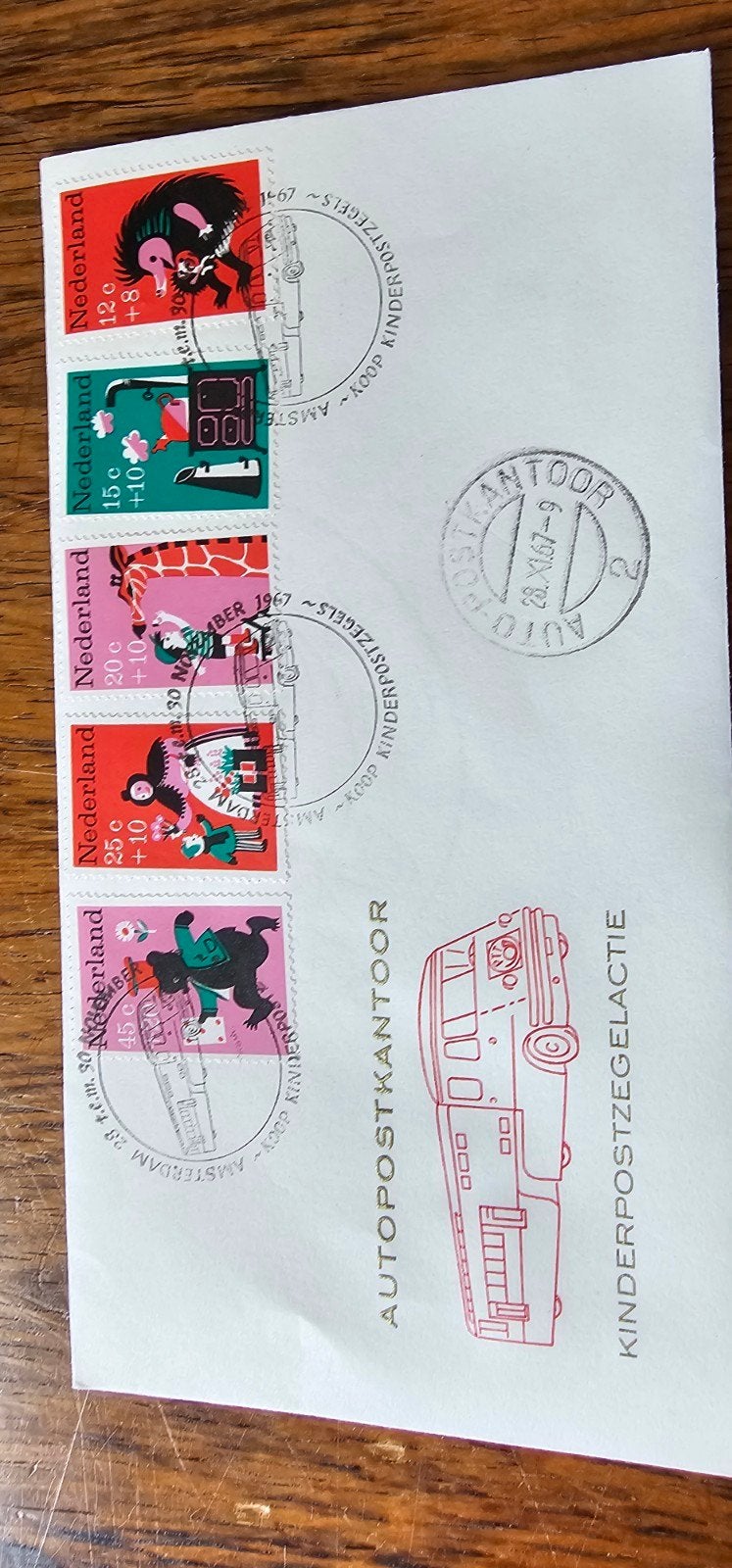 Envelop Kinderpostzegels 1967 - Autopostkantoor Amsterdam, Postzegels en Munten, Verzenden, Nederland