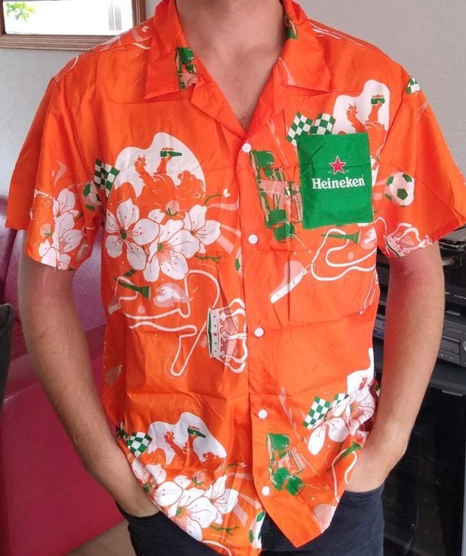 Heineken Oranje Hawaiiaans overhemd, Nieuw, Oranje, Ophalen of Verzenden, Halswijdte 41/42 (L)