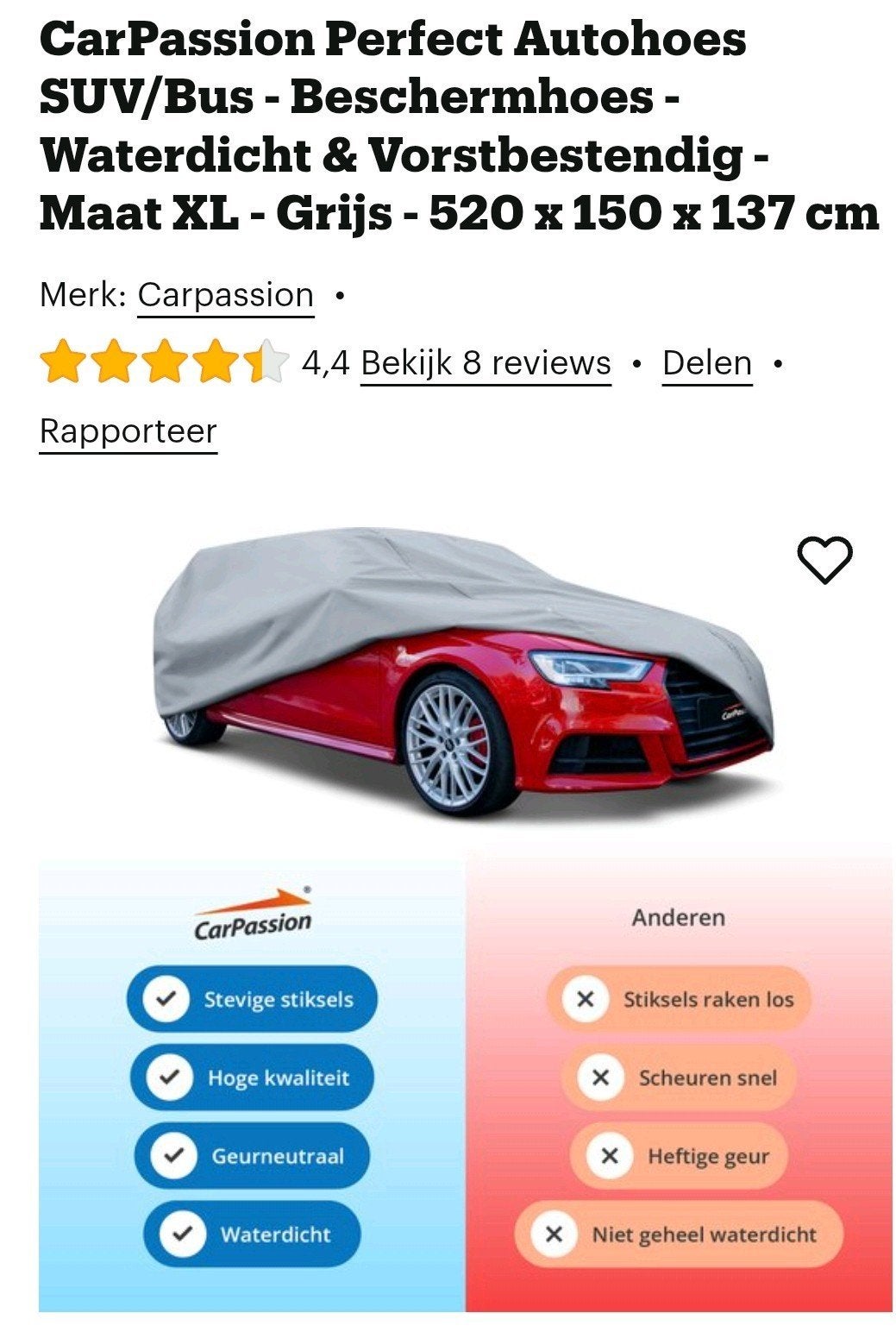 CarPassion Perfect Autohoes SUV/Bus - Waterdicht - Maat XL, Ophalen of Verzenden, Nieuw, Universeel