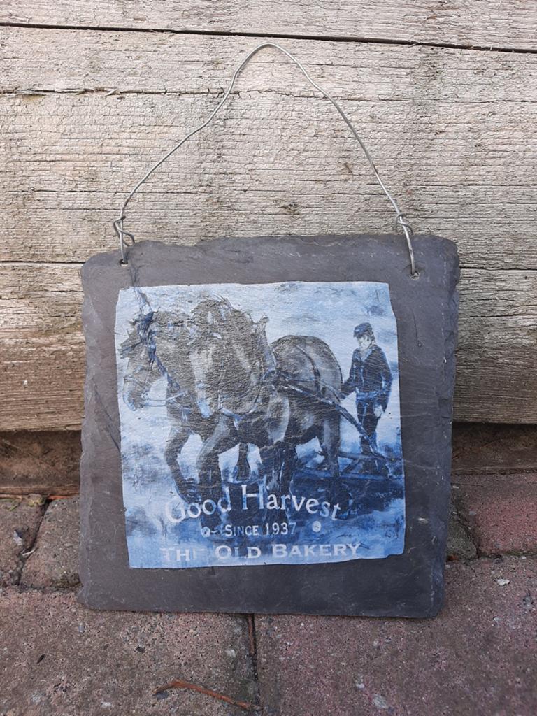 Leisteen wanddecoratie 'Good Harvest' - Vintage stijl, Vintage, Gebruikt, Ophalen of Verzenden, Grijs