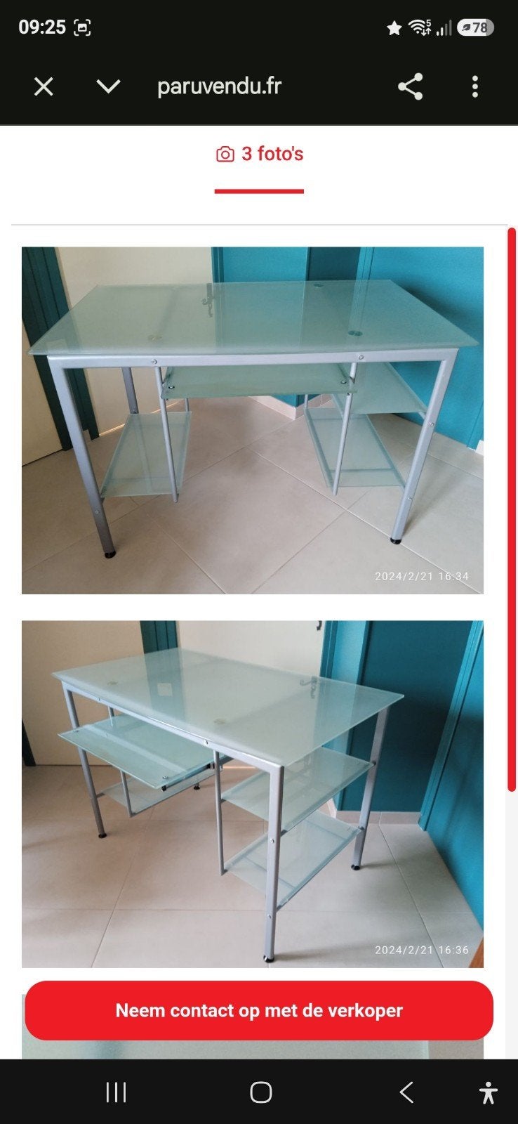 Glazen bureau met aluminium frame, Huis en Inrichting, Ophalen, Gebruikt, Computerbureau, Zilver