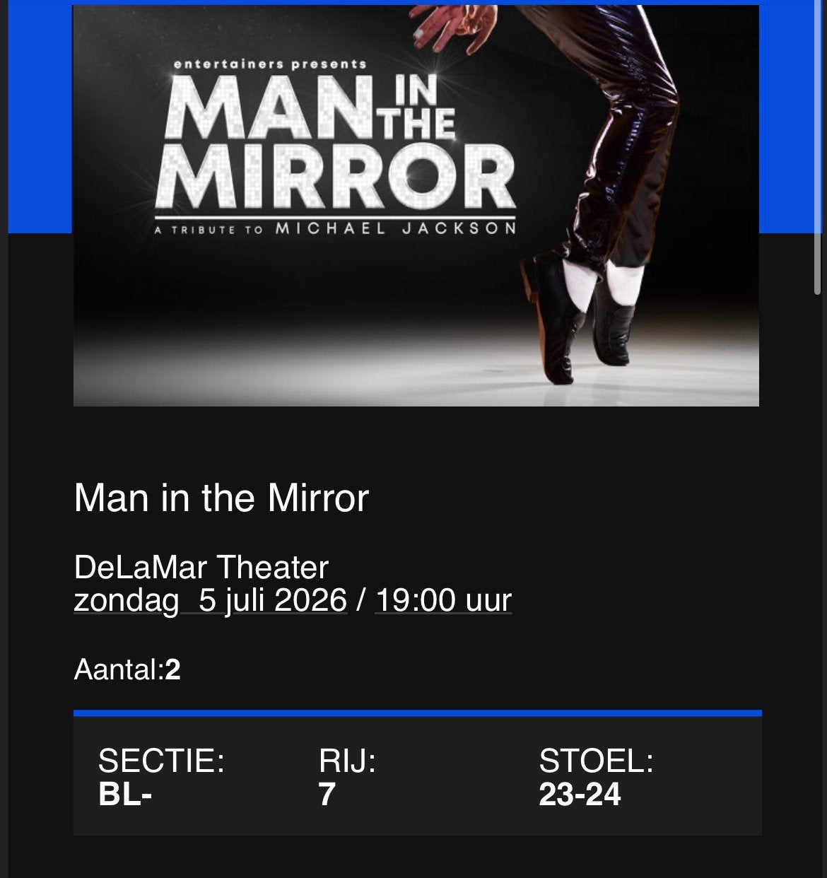 Men in the mirror voor vanavond!, Tickets en Kaartjes, Twee personen