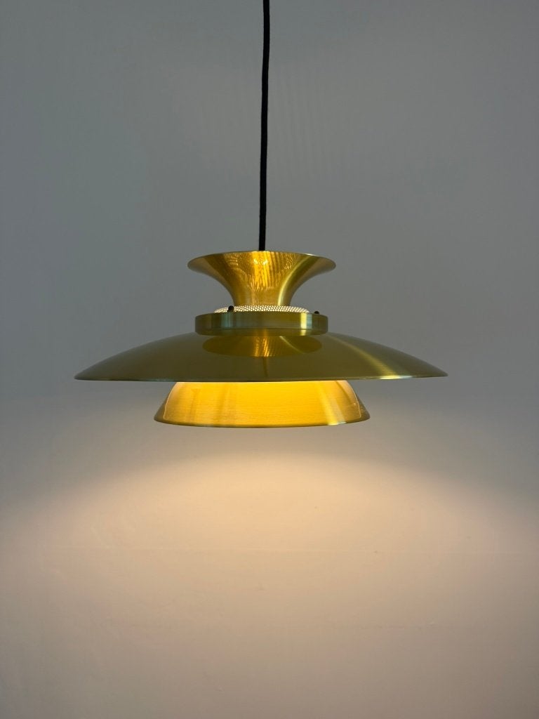 Vintage Deense gouden hanglamp - schalen lamp