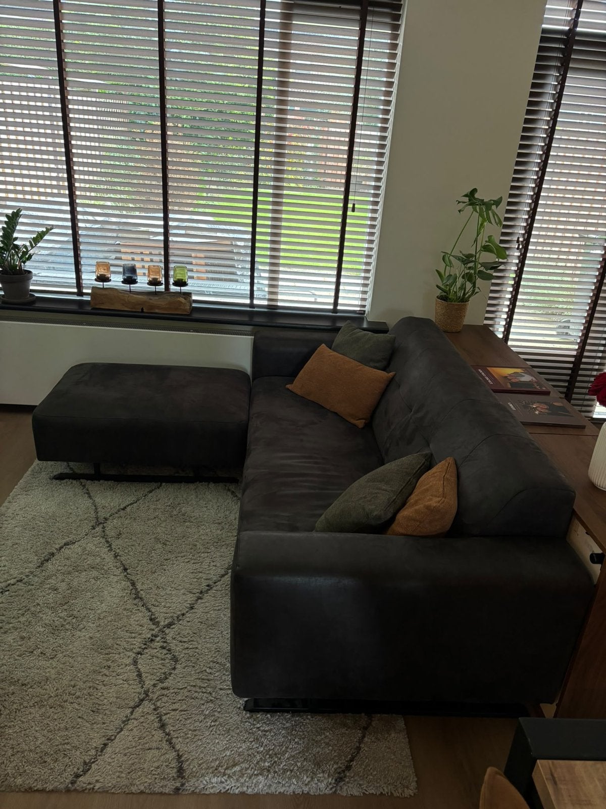Bankstel Chester met Hocker - Antraciet, Ophalen, Driepersoons, 75 tot 100 cm, Zo goed als nieuw