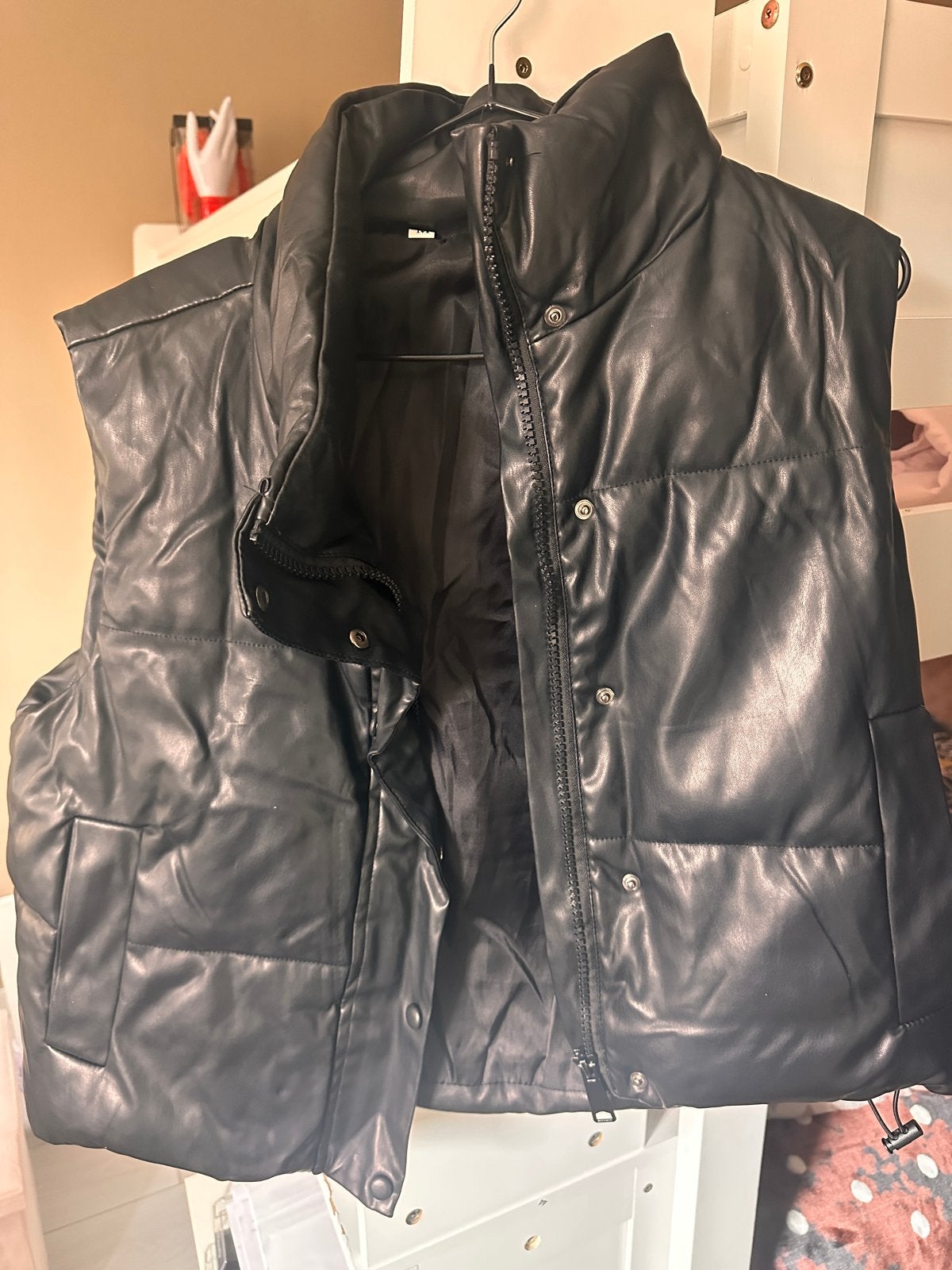 Zwart leren puffer bodywarmer maat M, Ophalen of Verzenden, Zo goed als nieuw, Maat 38/40 (M), Zwart