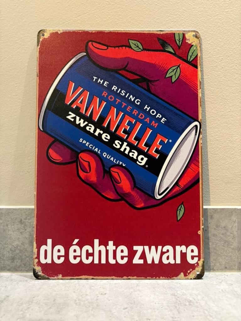 Mancave Bar Café Wanddecoratie metalen bordje Van Nelle Shag, Verzamelen, Ophalen of Verzenden, Zo goed als nieuw, Reclamebord