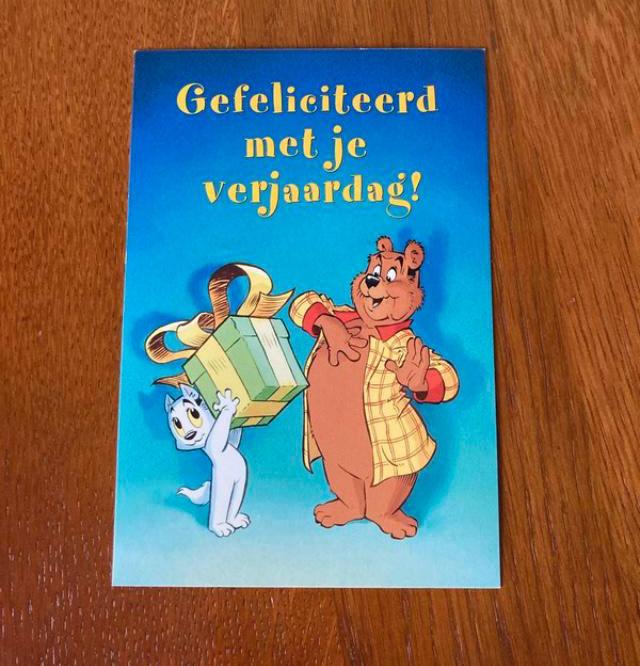 Kaart met felicitatie Tom Poes en Ollie B. Bommel, Verzamelen, Ophalen of Verzenden, Sterren en Beroemdheden