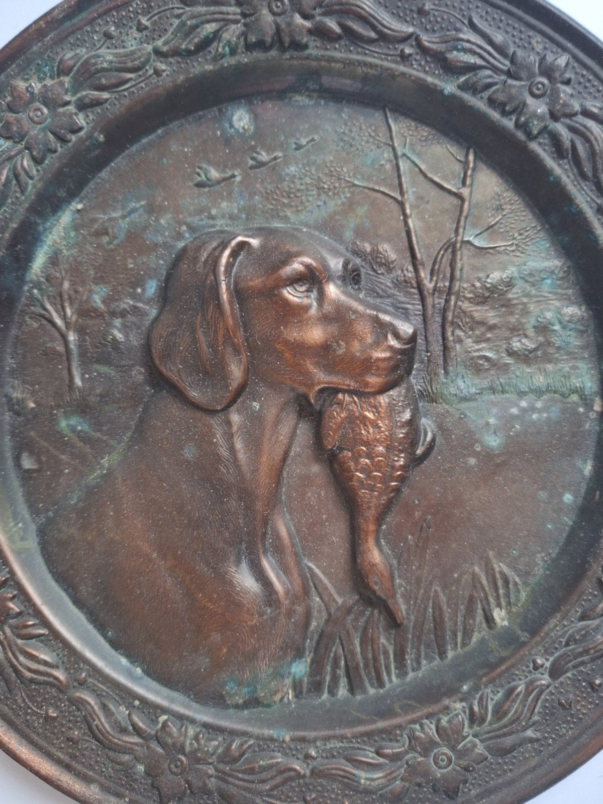 Koperen bord met jacht hond.
Diamter: 25 cm
810 gram, Ophalen of Verzenden, Koper