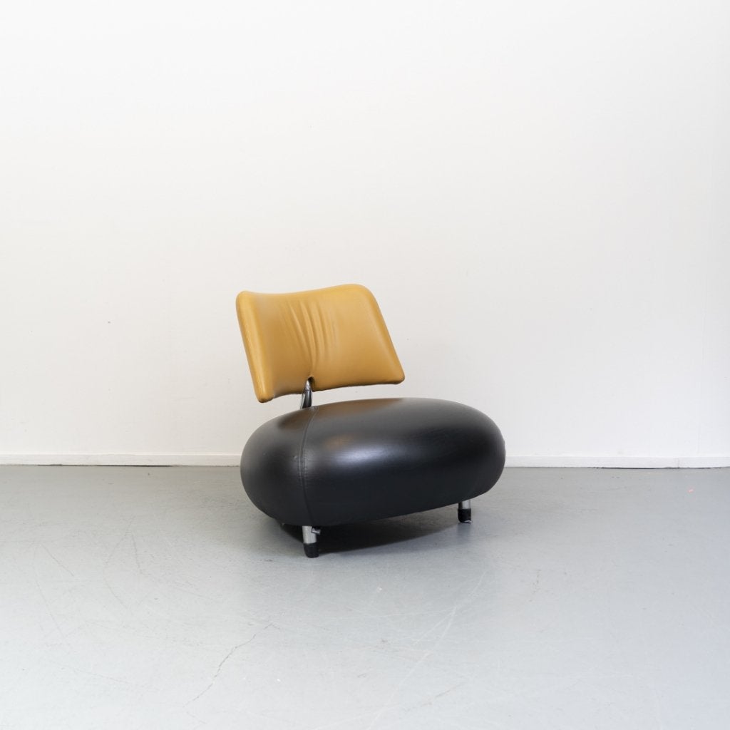1x Leolux Pallone Pa geel/zwart, nieuwstaat, Huis en Inrichting, Fauteuils, Zo goed als nieuw, Leer, Ophalen of Verzenden