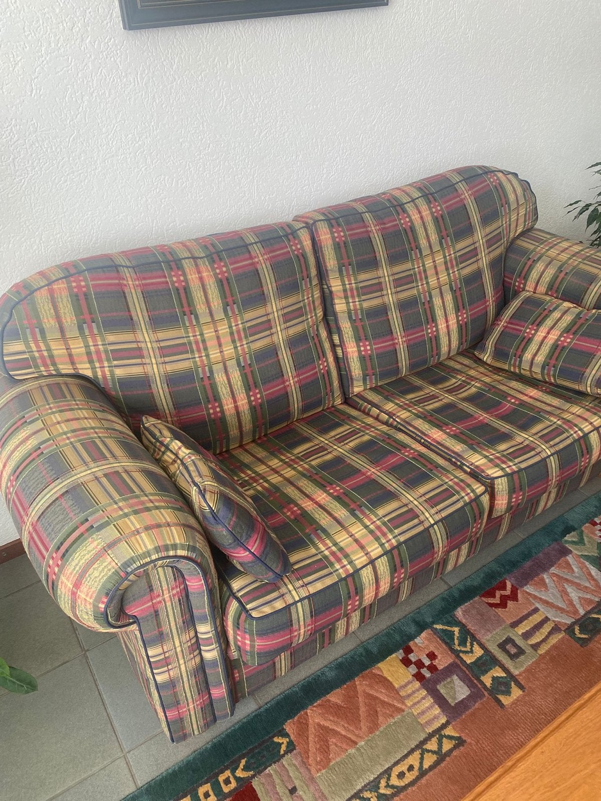 Comfortabele 2-zits bank met Schotse ruit, Ophalen, Gebruikt, 150 tot 200 cm, Tweepersoons
