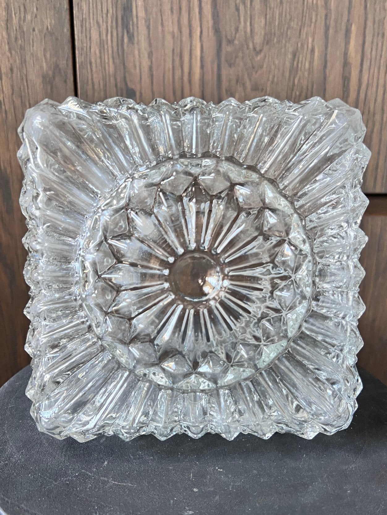 Prachtige vintage glazen lampenkap plafonnière, Huis en Inrichting, Ophalen of Verzenden, Gebruikt, Vierkant, Glas