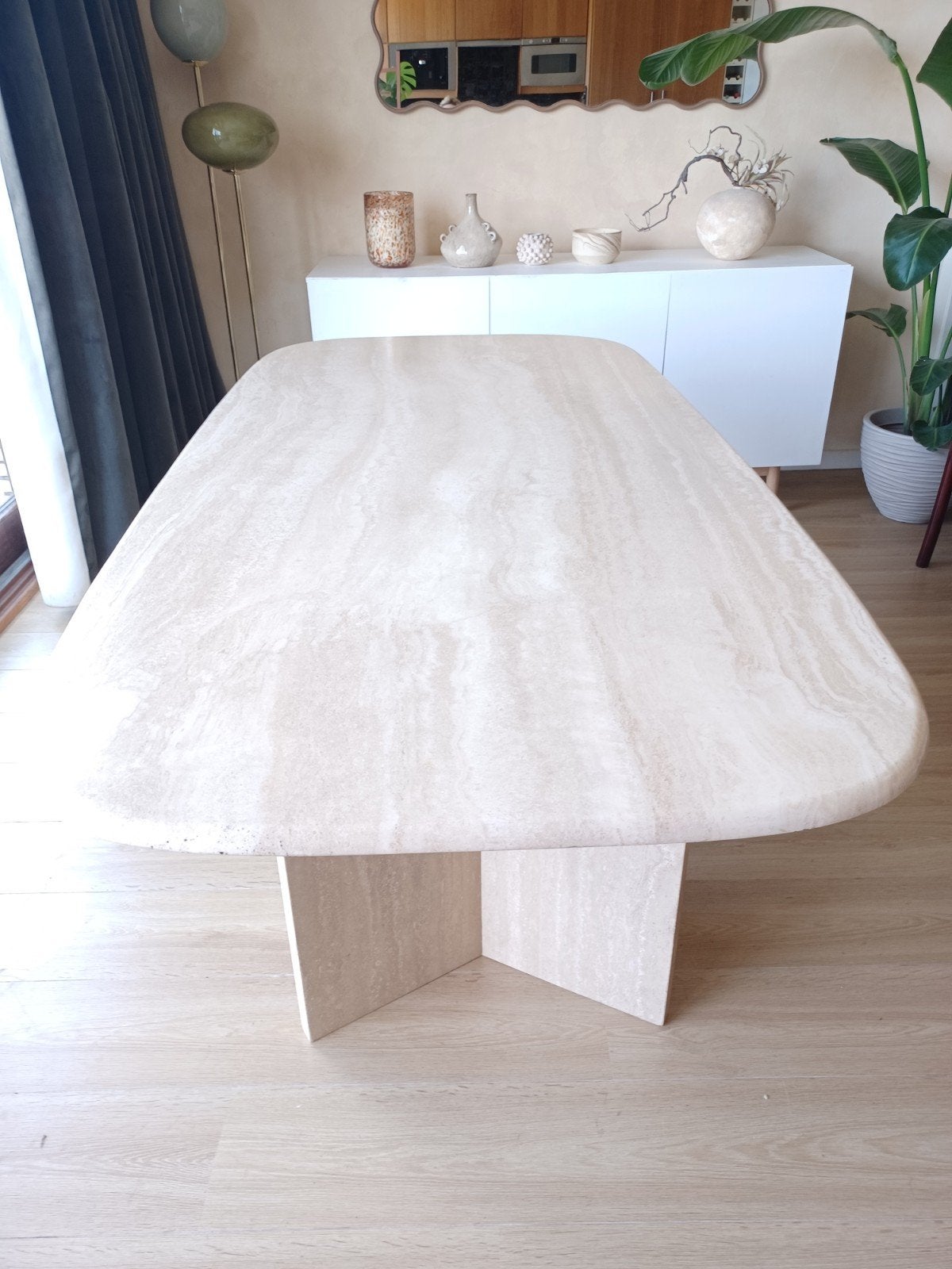 Prachtige traventijn eettafel 180x90x74, Ophalen, Zo goed als nieuw, 75 m² of meer, Laminaat