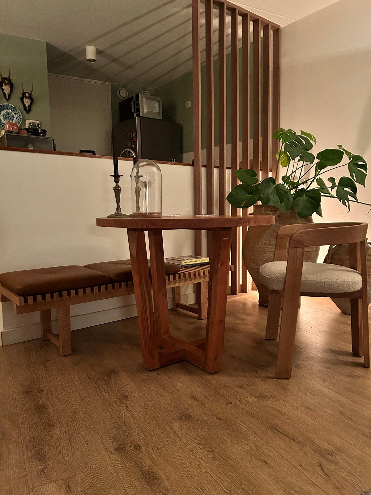 Ronde Acaciahouten Eettafel - Doorsnee 90cm, Huis en Inrichting, Tafels | Eettafels, Ophalen, Gebruikt, Rond, 50 tot 100 cm