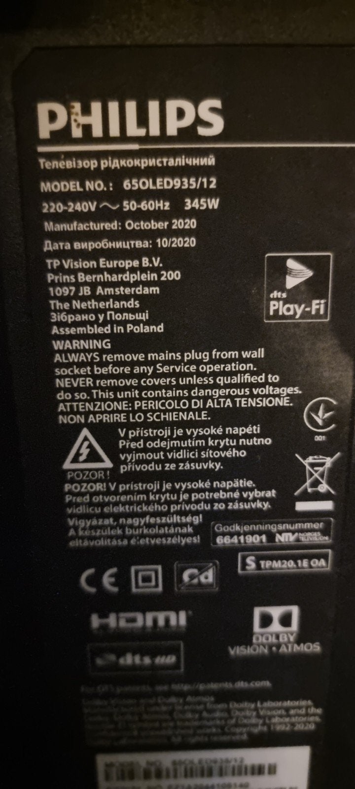 Philips 65OLED935/12 met B&W soundbar - Start niet op, Ophalen, Philips, OLED, 4k (UHD)