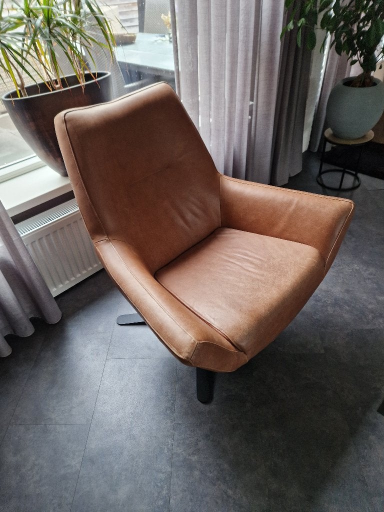 Mooie echt leren draai Fauteuil, Ophalen, Gebruikt, Minder dan 75 cm, Leer