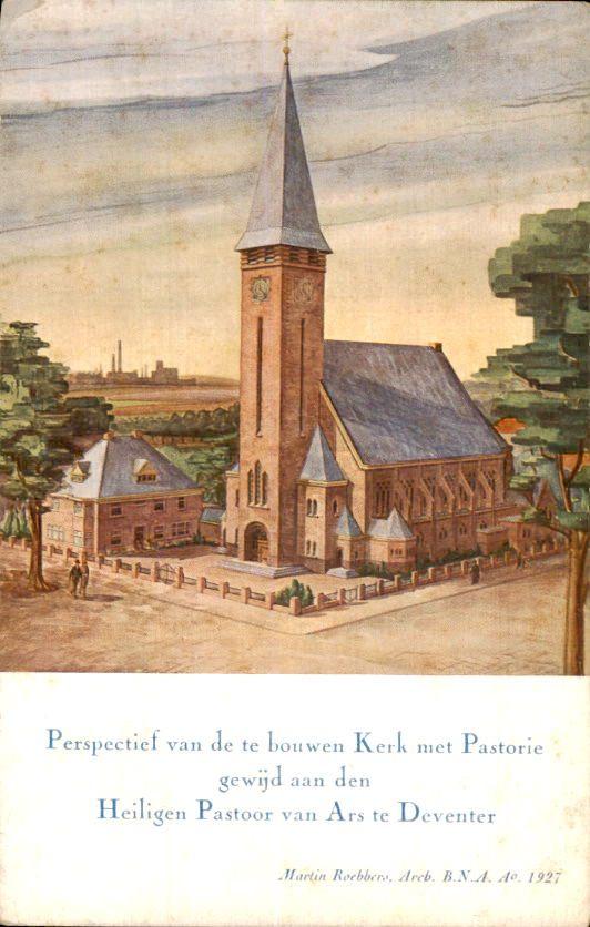 Deventer - Perspectief van Kerk met Pastorie, Ophalen of Verzenden, Voor 1920, Ongelopen, Overijssel