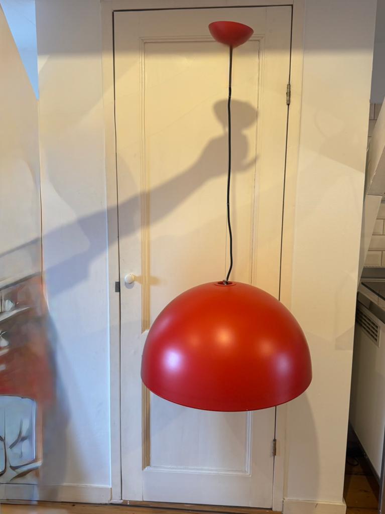 Grote Vintage Hanglamp – Rode Koepel, Ophalen, Gebruikt, 50 tot 75 cm, Vintage