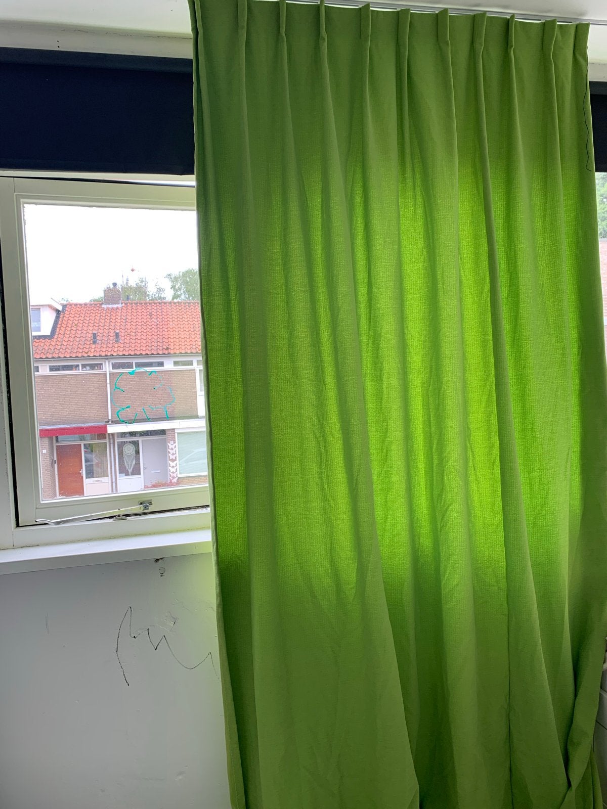 2x Groen gordijn met plooiafwerking, Ophalen, Gebruikt, Overige merken, Lichtdoorlatend