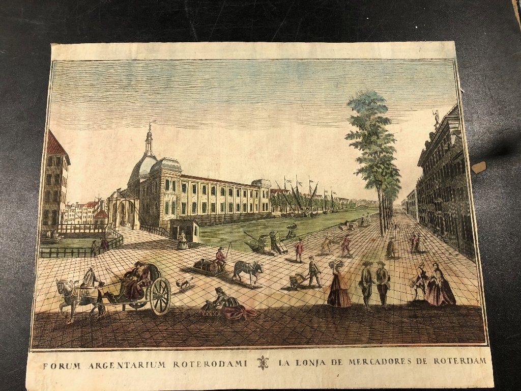 kopergravure Rotterdam, remondini forum, 1770, Antiek en Kunst, Handgekleurd, Stadsgezicht, 29 cm, Ophalen of Verzenden