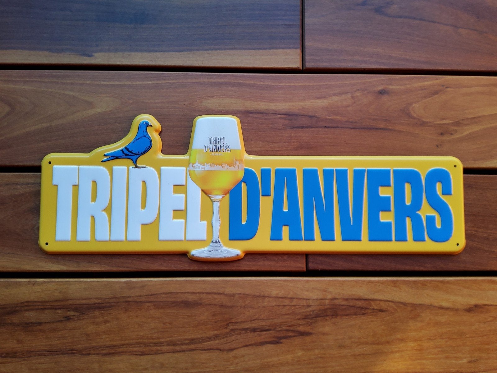 Tripel d'Anvers reclamebord bierreclame 61cm breed, Verzamelen, Ophalen of Verzenden, Zo goed als nieuw, Reclamebord