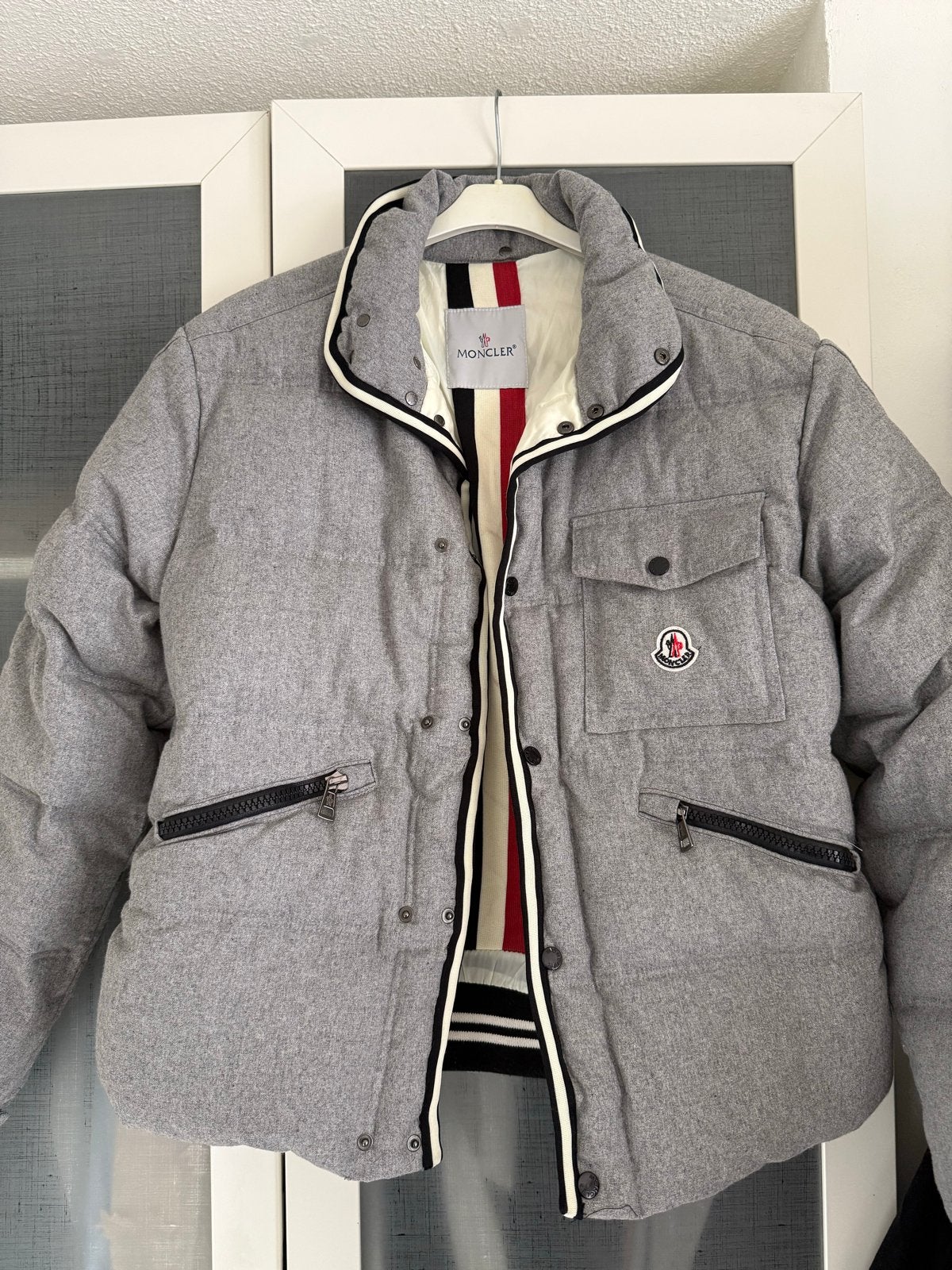 Moncler Puffer Jas Grijs - Maat S, Kleding | Heren, Jassen | Winter, Zo goed als nieuw, Maat 46 (S) of kleiner, Grijs, Ophalen of Verzenden