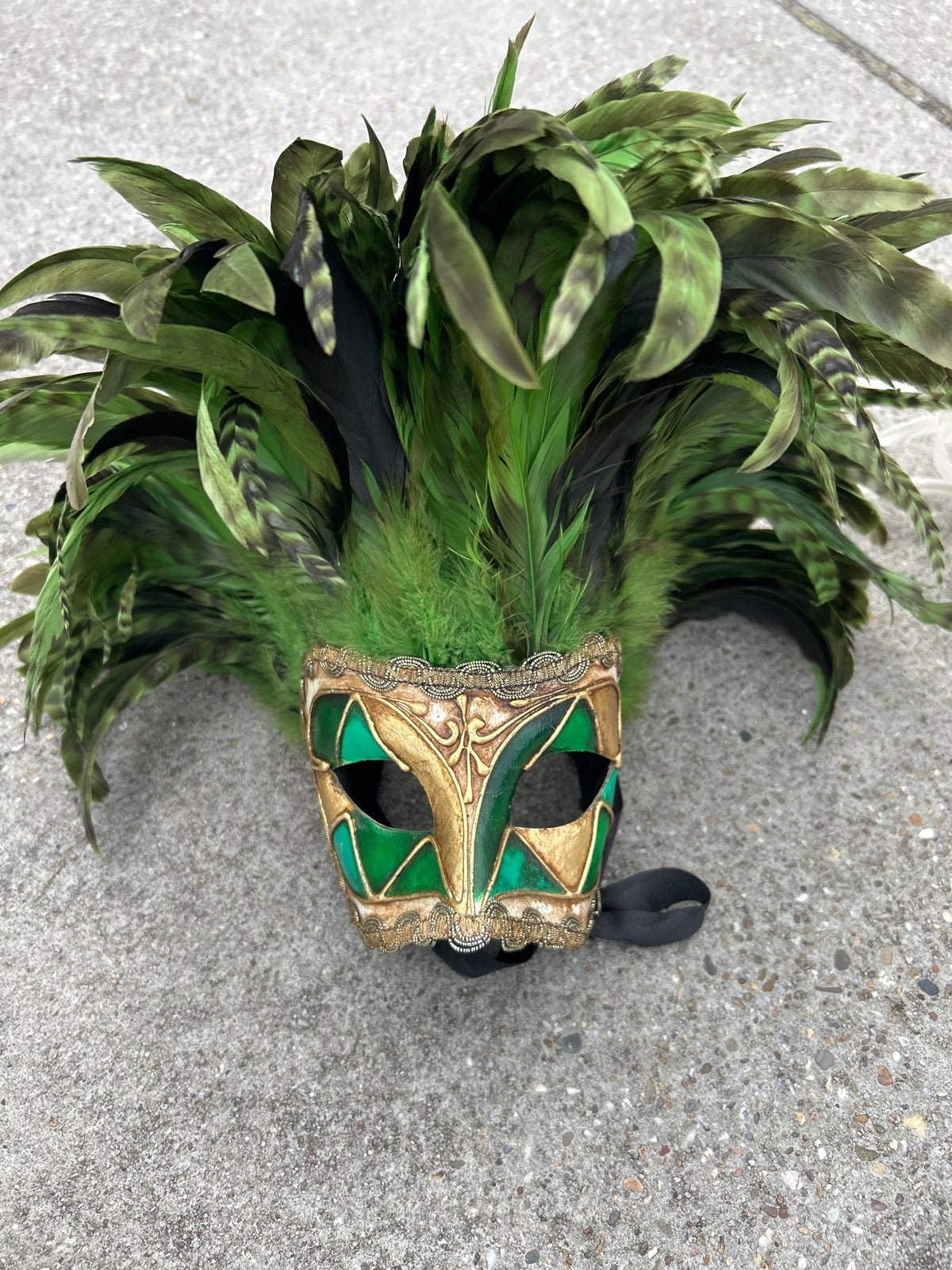 Venetiaans Masker met Groene Veren - Carnaval/Feest, Ophalen, Zo goed als nieuw, Feestartikel, Carnaval