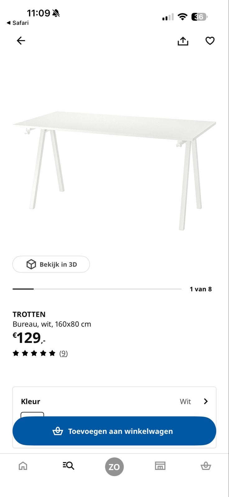 IKEA TROTTEN Bureau Wit 160x80 cm, Huis en Inrichting, Ophalen, Spaanplaat of MDF, Zo goed als nieuw, IKEA