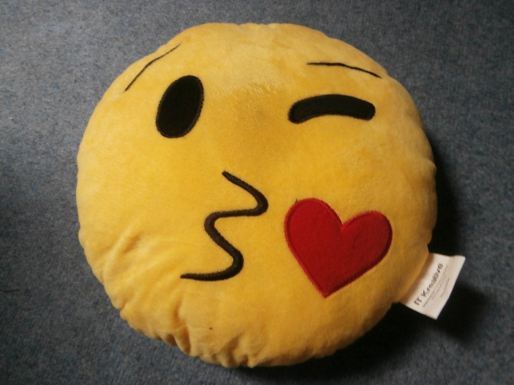 kussen geel Smiley rood hartje rond zacht kussen It Kreative, Overige merken, Gebruikt, Geel, Rond