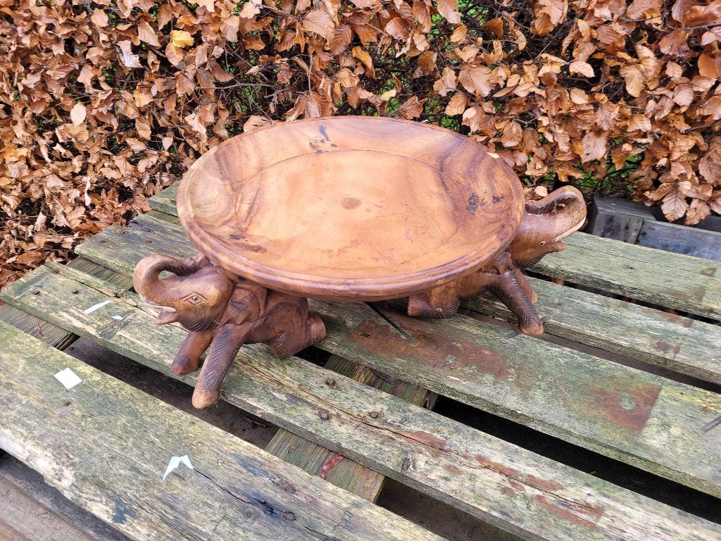 nr 2 handgemaakte teak houten olifanten schaal, Ophalen of Verzenden, Handgemaakt, Houtsnijwerk