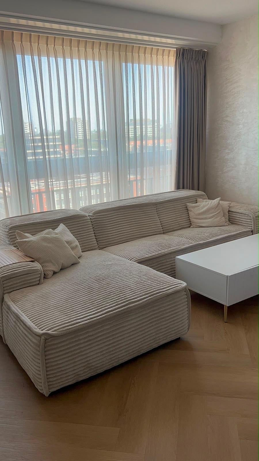 Moderne Hoekbank Ribstof - Zo goed als nieuw, Huis en Inrichting, Banken | Bankstellen, 250 tot 300 cm, 100 tot 125 cm, Hoekbank