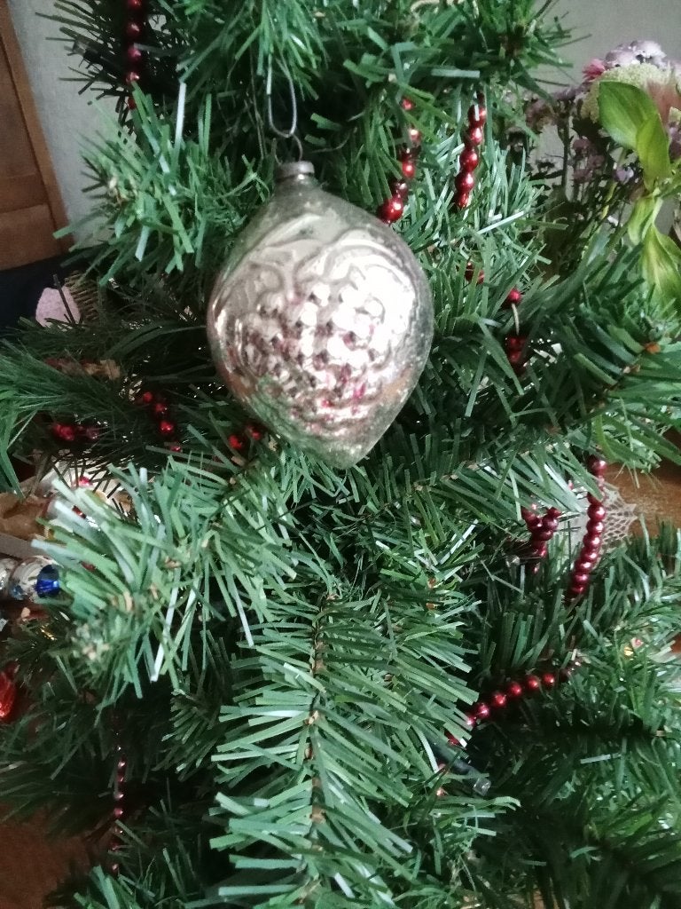 mooie oude zilveren kerstbal met druiven in relief, Diversen, Kerst, Ophalen of Verzenden, Gebruikt
