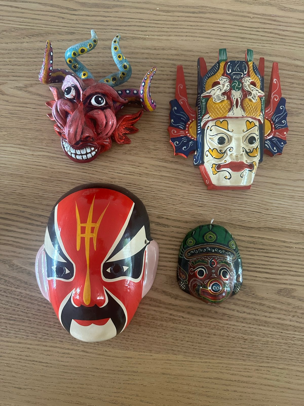 Set van 4 decoratieve maskers, Masker, China, Meerkleurig, Geschilderd