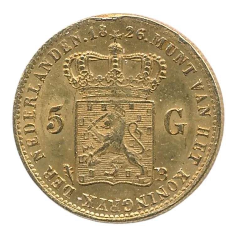 Nederland 5 Gulden 1826 Brussel Willem 1, Ophalen of Verzenden, Goud