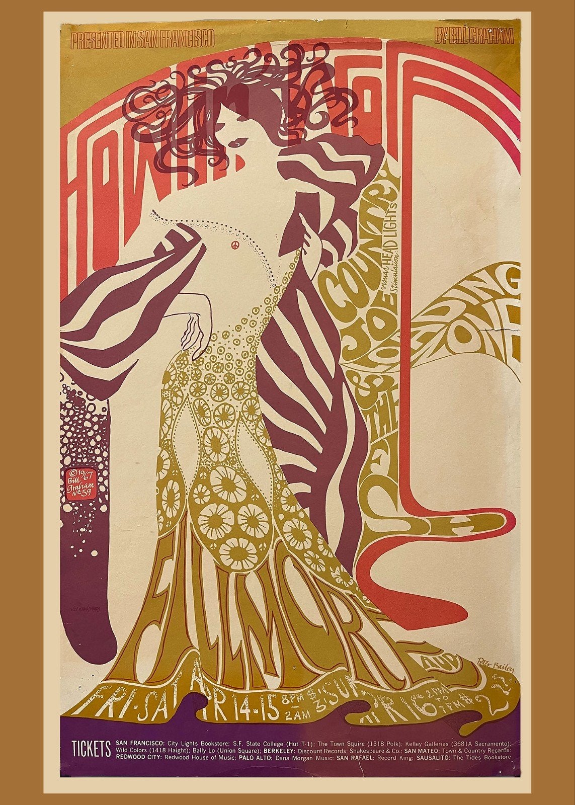 Vintage Psychedelische Concertposter - Bill Graham, Ophalen of Verzenden, Nieuw, Film en Tv