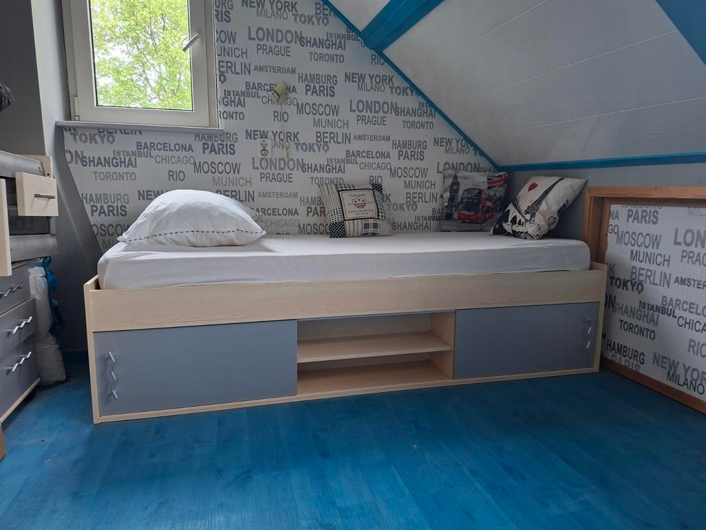 Komplete slaapkamer, tiener, bed, kast, buro, nachtkasje, Ophalen, Gebruikt, Eenpersoons, Modern
