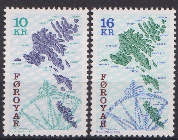 Faeröer 1996 Landkaarten, Verzenden, Postfris, Overige thema's