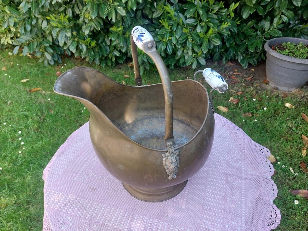 Antieke koperen helmkan / kolenkit, Ophalen of Verzenden