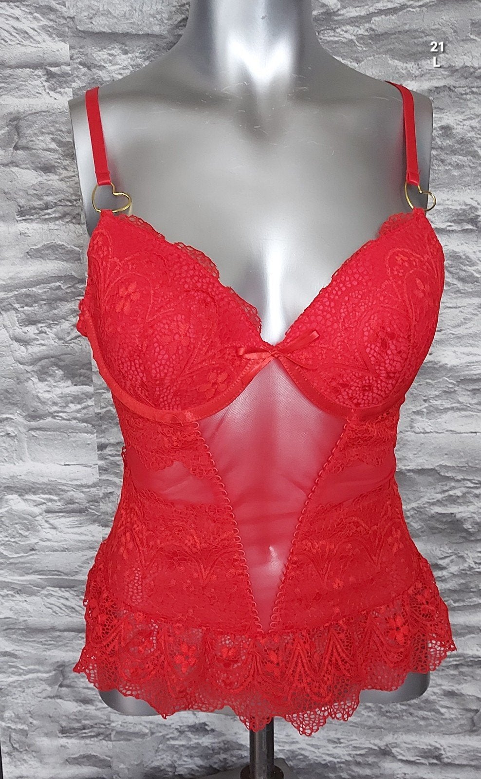 Sexy Rode Kanten Korset met Hartjesdetails, Onbekend, Ophalen of Verzenden, Rood, Body of Korset