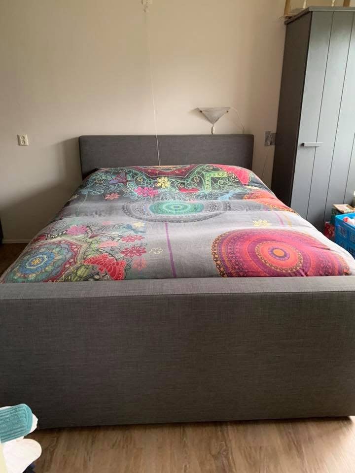 Boxspring 160x200 antraciet, Gebruikt, Tweepersoons, Ophalen of Verzenden, 200 cm