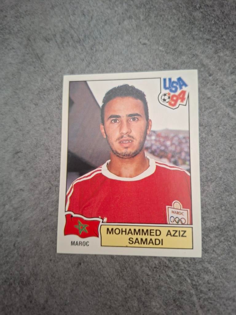 Panini sticker WK 94 USA (rood).Mohammed Aziz Samadi Marokko, Verzenden, Zo goed als nieuw, Sticker