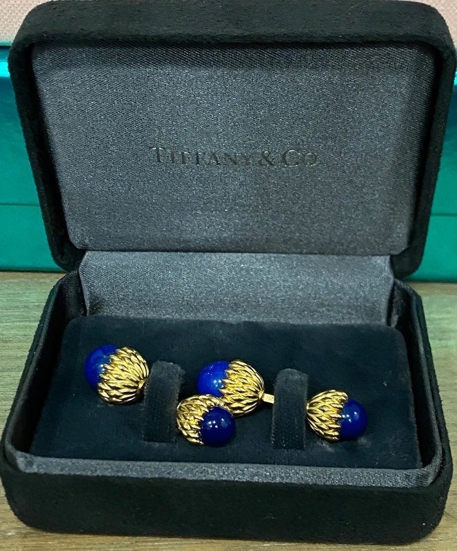 Tiffany & Co. 18K Gold Cufflinks with Lapis Lazuli, Ophalen, Overige typen, Gebruikt, Overige merken