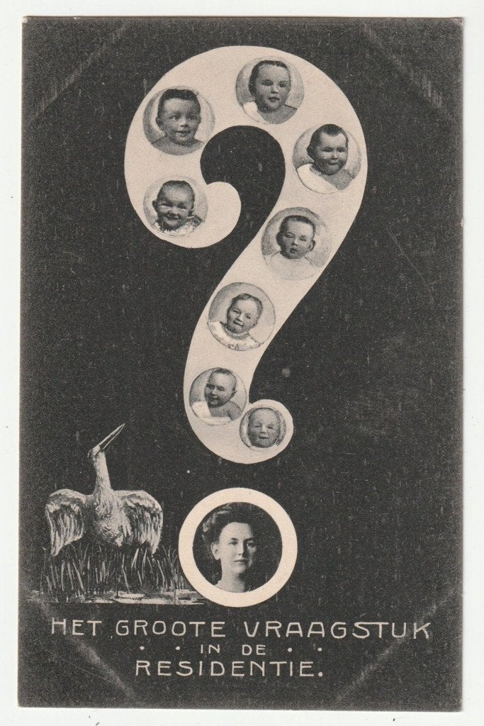 Ansichtkaart vraagteken geboorte Juliana stempel 30-4-1909, Gebruikt, Verzenden, Kaart, Foto of Prent, X