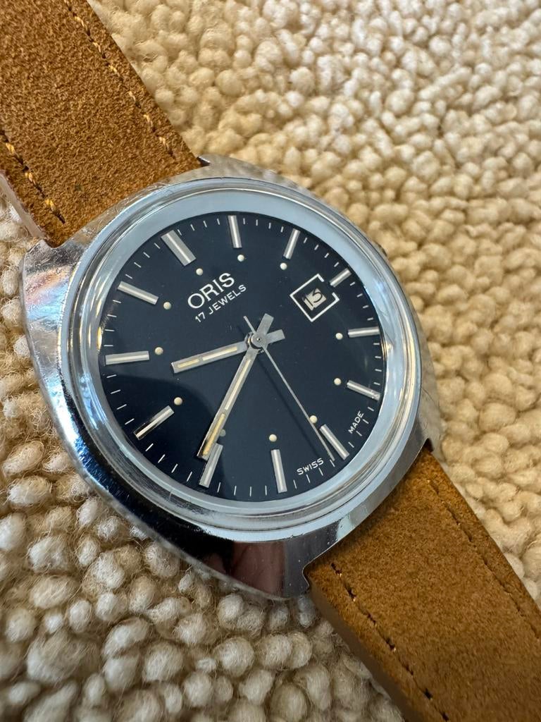 Vintage Oris horloge met datum, Overige merken, Staal, Met bandje, Polshorloge