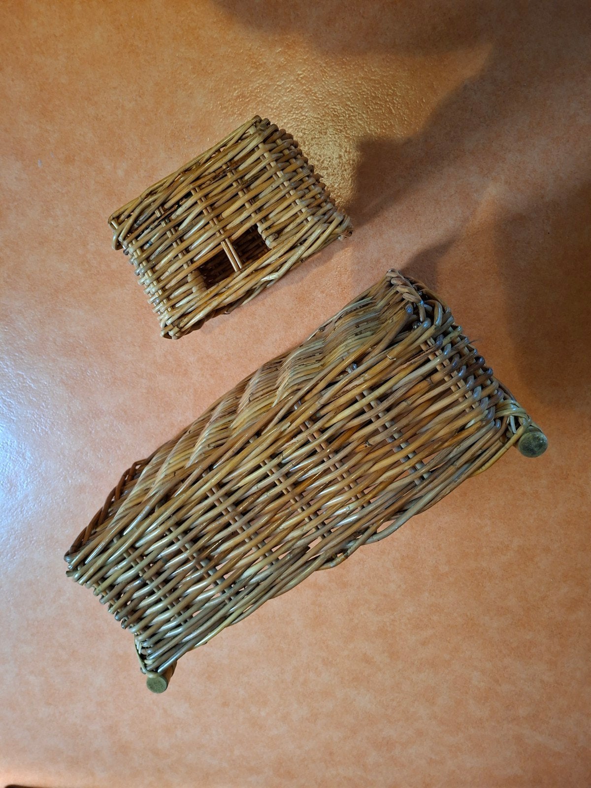 Set van 3 kleine & 3 grote rieten manden - Opbergmanden, Ophalen, Gebruikt, Gevlochten, Mand